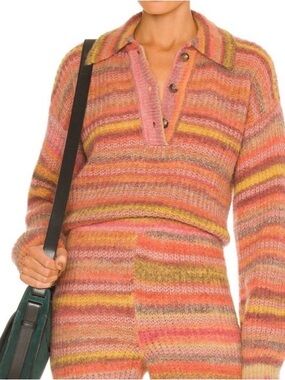 Something Navy Pink Multi-Stripe V-Neck Polo Sweater